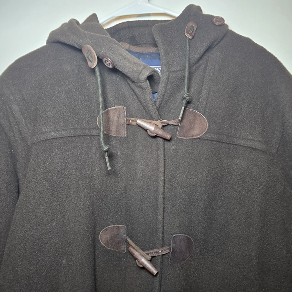 VTG Lands End Direct Merchant Wool Hooded Toggle Button Duffle Coat Choc.Brown L - Picture 3 of 10